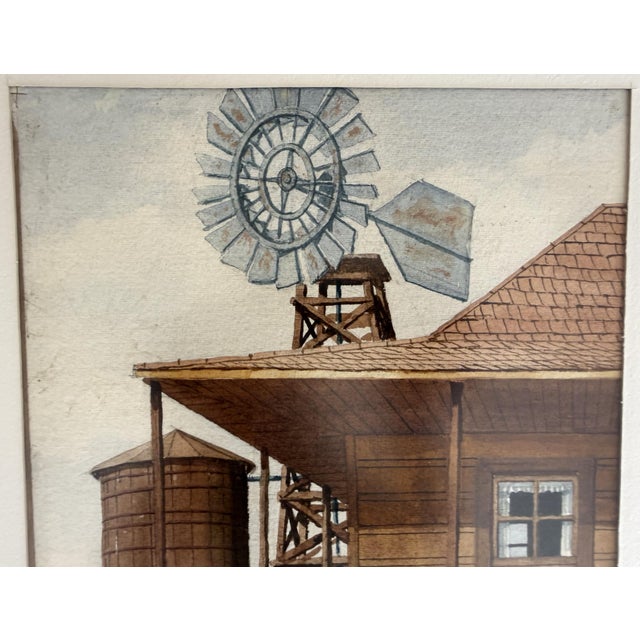 Original Sidney Kittinger Watercolor Painting Rural Homestead With Windmill – Framed For Sale - Image 6 of 12