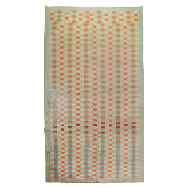 Mint Green Vintage Turkish Anatolian Deco Checkerboard Rug For Sale - Image 15 of 18
