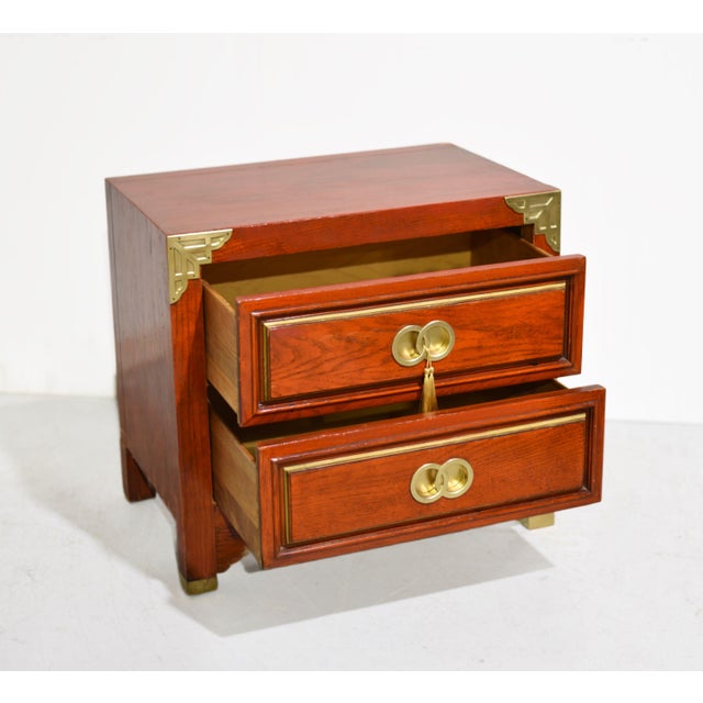 Wood 1970s Campaign Chinoiserie Nightstand by Huntley for Thomasville, Double-Ring Hardware For Sale - Image 7 of 9