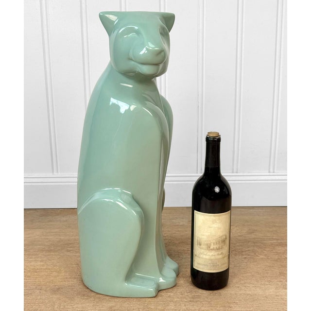 A Postmodern 1980's Porcelain Panther Floor Sculpture By Haeger Pottery Uncommon Celadon Green Glazed Porcelain Floor...