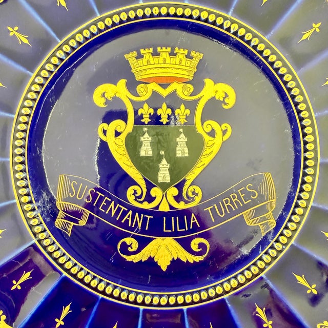 Gustave Asch French Tours Blue & Gold Porcelain Crest Plates, Set of Six For Sale - Image 10 of 18