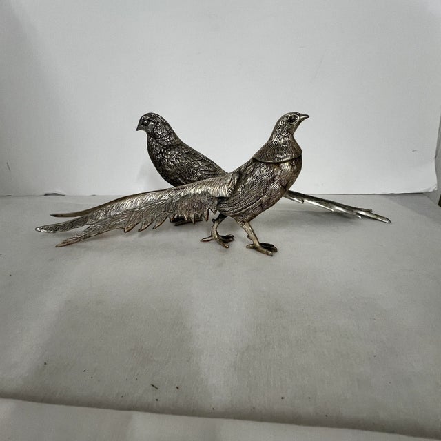 Vintage Silverplate Table / Mantle Pheasants - A Pair For Sale - Image 4 of 9