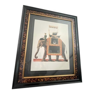 Grand Scale British Colonial "Indian Ceremonial Elephant" Mughal Style Statement Print Framed For Sale