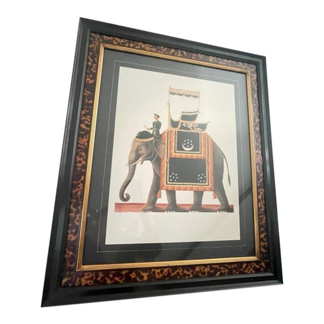 Grand Scale British Colonial "Indian Ceremonial Elephant" Mughal Style Statement Print Framed For Sale