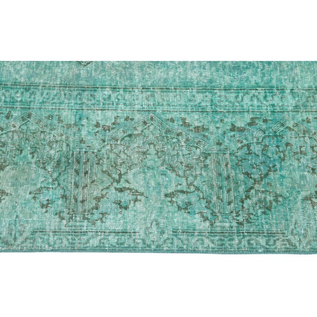 Textile 1960s Vintage Persian Distressed Handmade Medallion Turquoise Wool Rug For Sale - Image 7 of 10