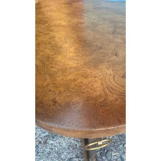 Brown Attributed Mastercraft Neoclassical Burl Wood & Brass Accent Side Table For Sale - Image 8 of 15