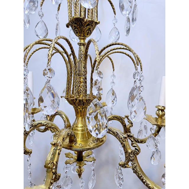 1930s 1930's Ornate Bronze Chandelier With Crystal Pendant For Sale - Image 5 of 12