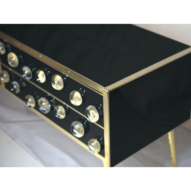 Mid-Century Modern Black Glass Sideboard With & Brass Trim & Legs Availabl Justfurnituress Desig For Sale - Image 3 of 4
