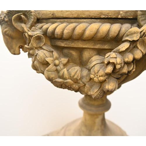 Beige English Stone Garden Urns with Ram Masks, Set of 2 For Sale - Image 8 of 15