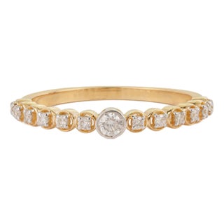 Bezel Set Center Diamond Anniversary Band in 14k Yellow Gold Size 5.5 For Sale