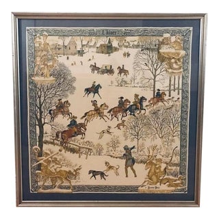 1968 Framed Hermes "L'hiver" Scarf For Sale