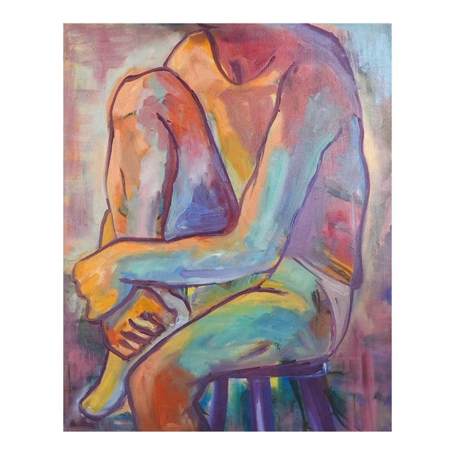 Vintage Late 20th Century Fauvist Seated Figure Painting For Sale