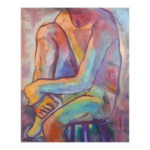 Vintage Late 20th Century Fauvist Seated Figure Painting