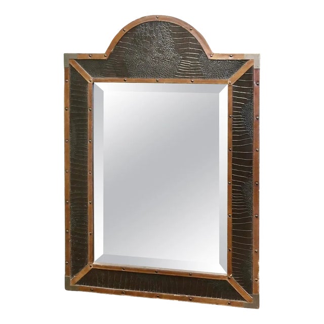 French Art Deco Leather Wall Mirror, 1910s For Sale