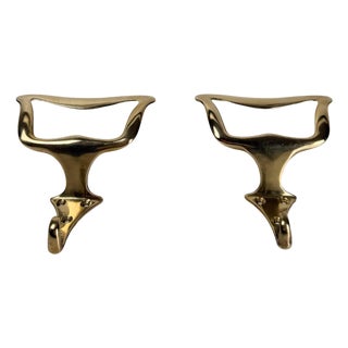 Mid-Century Modern Italian Brass Wall Coat Hooks in the style of Osvaldo Borsani, 1950s, Set of 2 For Sale