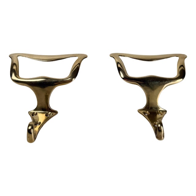Mid-Century Modern Italian Brass Wall Coat Hooks in the style of Osvaldo Borsani, 1950s, Set of 2 For Sale