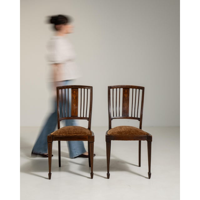 Neoclassical 19th Century Pair of Mahogany Inlaid Chairs with Upholstered Seats For Sale - Image 3 of 9