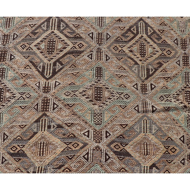 Taupe Vintage Turkish Kilim With All-Over Geometric Diamond Pattern in Muted Tones For Sale - Image 8 of 11