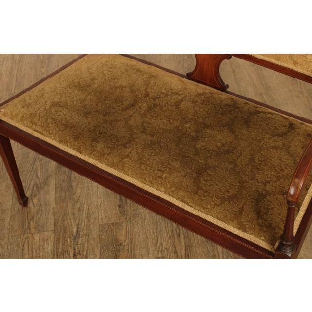 Antique Edwardian Sheraton Revival Inlaid Settee For Sale - Image 9 of 13