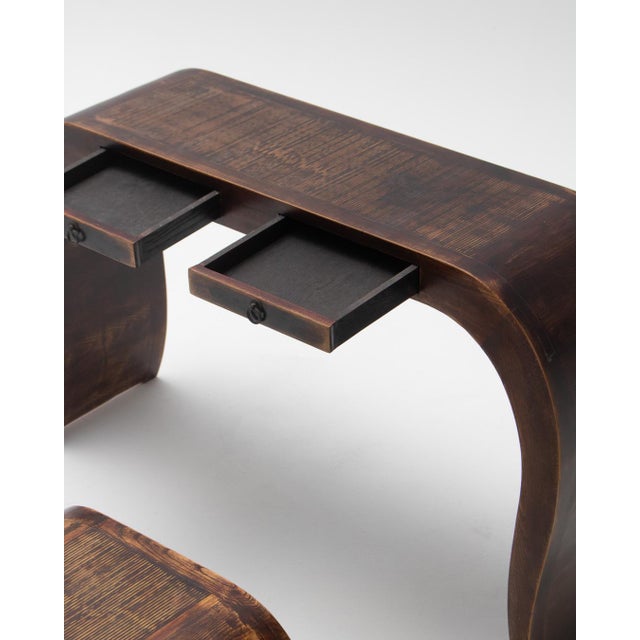 Art Deco Style Console Table and Stool in Bentwood, 1980s, Set of 2 For Sale - Image 3 of 10