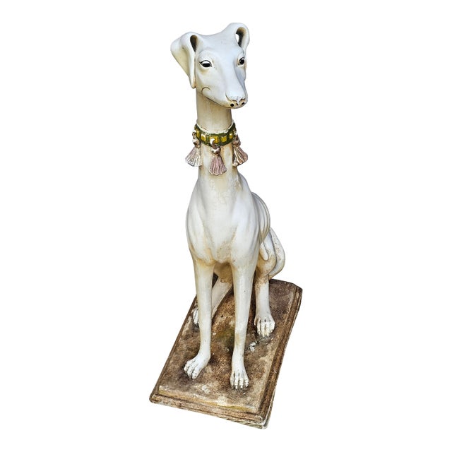 1940s Late Art Deco Sicilian Marwal Chalkware Greyhound.Statue For Sale