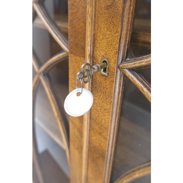 Large Wide Mahogany Individual Bubble Glass Panes Doors Breakfront China Cabinet For Sale - Image 18 of 18