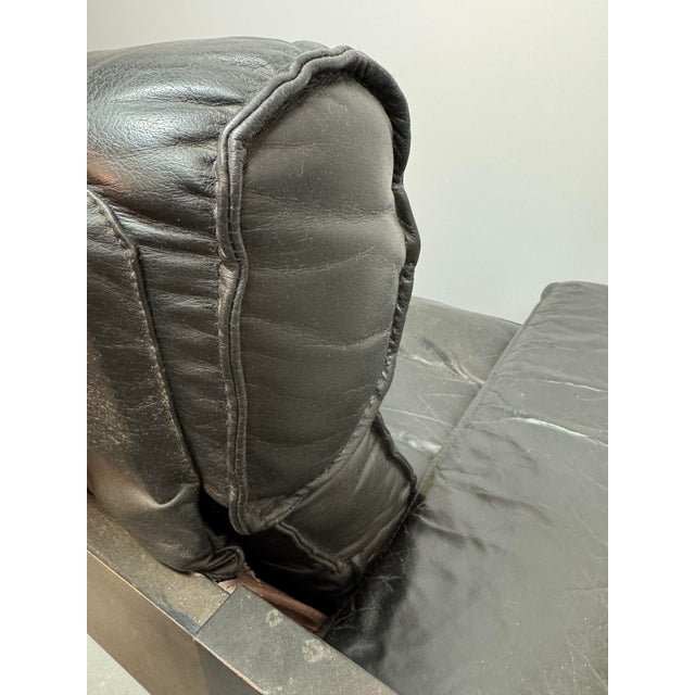Brutalist Black Leather Lounge Chair with Dark Brown Wooden Frame by Sonja Wasseur, Netherlands, 1970s For Sale - Image 6 of 6