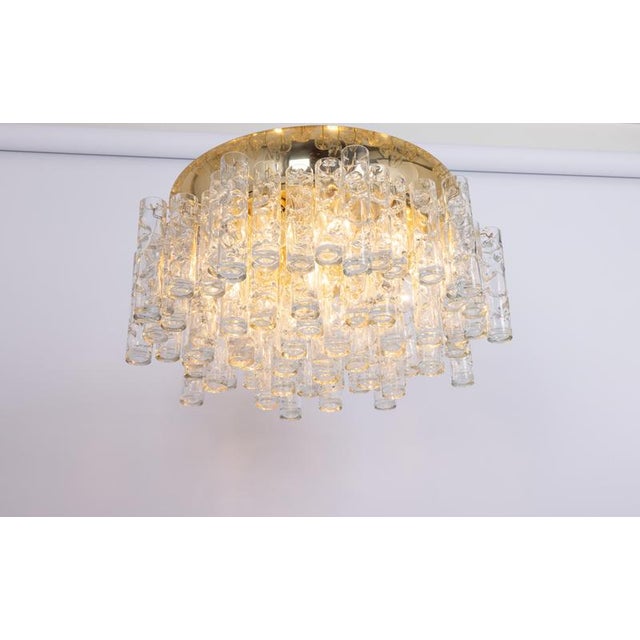 Brown Large Brass and Murano Glass Tubes Flush Mount attributed to Doria, Germany, 1960s For Sale - Image 8 of 15