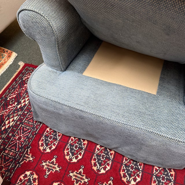 Traditional Custom Design Roll Arm Chair + Ottoman For Sale - Image 3 of 11