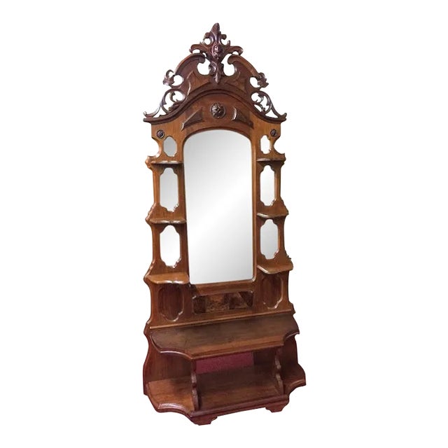 Victorian Furniture Antique Large Shelf Walnut Furniture Large Tall Antique Mirror Etagere Étagère For Sale - Image 13 of 13