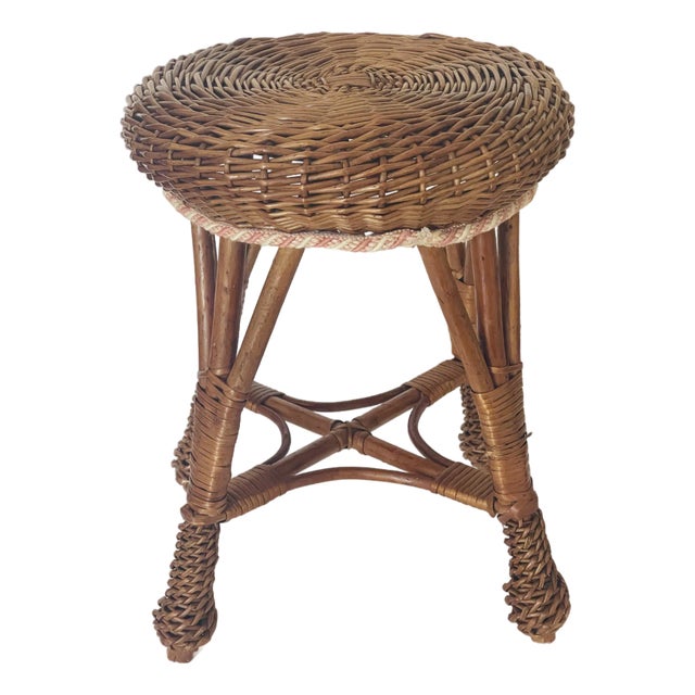 Mid Century Modern Rattan Wicker Stool For Sale