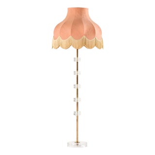 Vintage Floor Lamp in Brass and Glass by Carl Fagerlund for Orrefors, 1960s For Sale