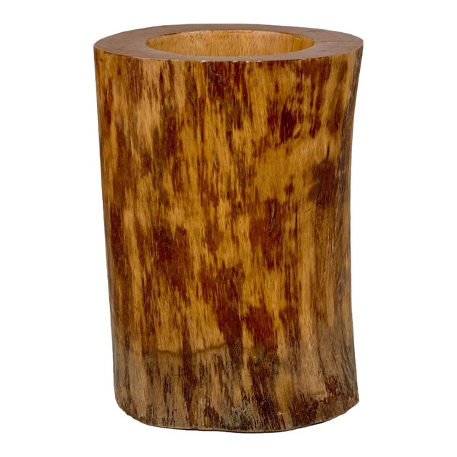 Vintage Boho Organic Natural Mango Wood Pillar Vase For Sale