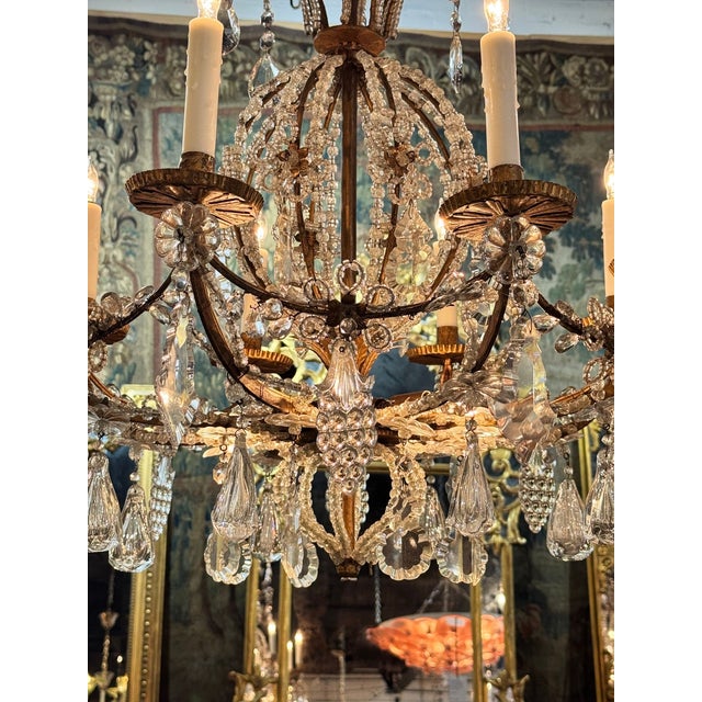 19th C. Italian Beaded Crystal Chandelier For Sale - Image 4 of 7
