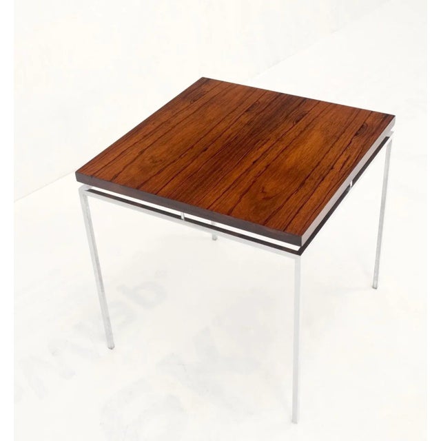 Brown Floating Rosewood Top Chrome Stainless Base Square Side End Coffee Table For Sale - Image 8 of 13