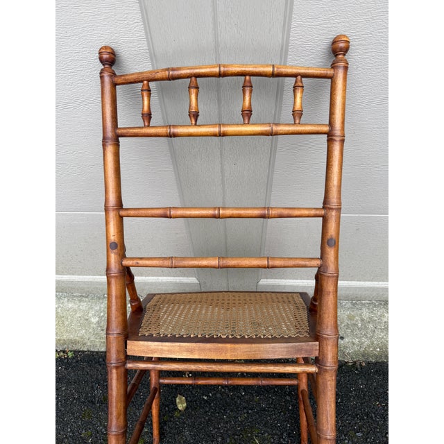 Antique Faux Bamboo R J Horner Style Caned Accent Chair For Sale - Image 15 of 18