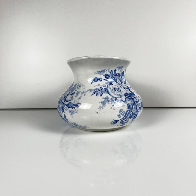 Ceramic Antique Wash Jug in Blue with Floral Pattern from KG Lunéville, 1890s For Sale - Image 7 of 12