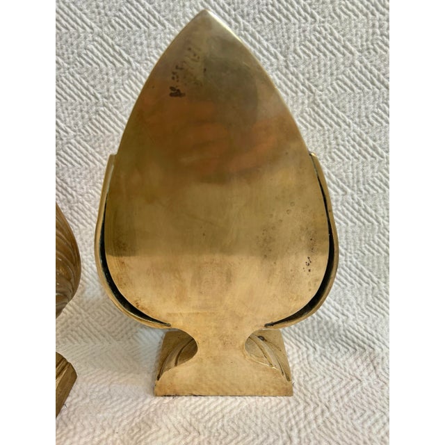 Early to Mid 20th Century Solid Brass Acorn Acanthus Leaf Bookends For Sale - Image 9 of 9