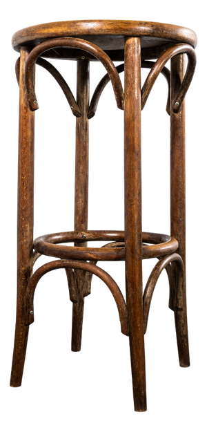 Large French Flat Seat Bentwood Bar Stool, 1950s