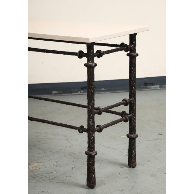 Mid-Century Modern Giacometti Style Sculpture Bronzed Console With Limestone Top, C. 1970s For Sale - Image 3 of 17