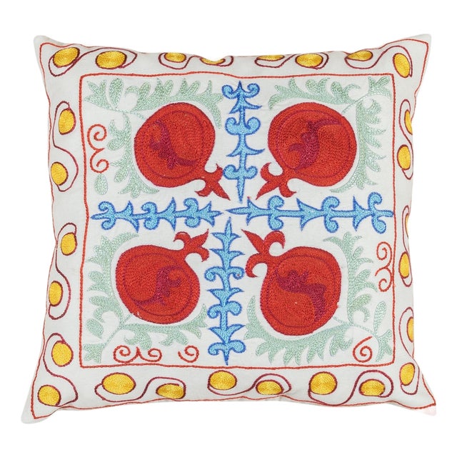 Splendid Silk Hand Embroidery Uzbek Suzani Textile Cushion Cover. 18"x19" For Sale