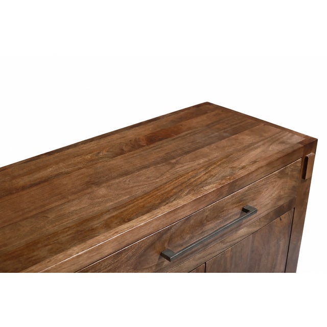 Wood 70'' Solid Wood Sideboard Cabinet — Fully Assembled 4-Door Sideboard in Light Walnut For Sale - Image 7 of 15