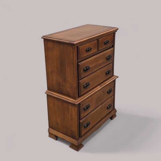 Vintage Chippendale Style Maple Tallboy Dresser, 1970s For Sale - Image 4 of 10