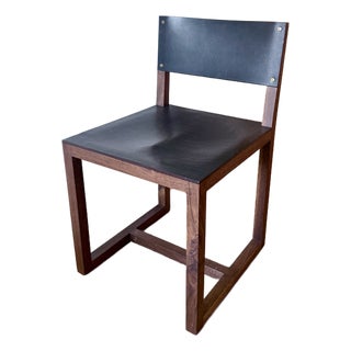 BDDW Square Dining Chair in Black Walnut With Dark Mulled Leather For Sale