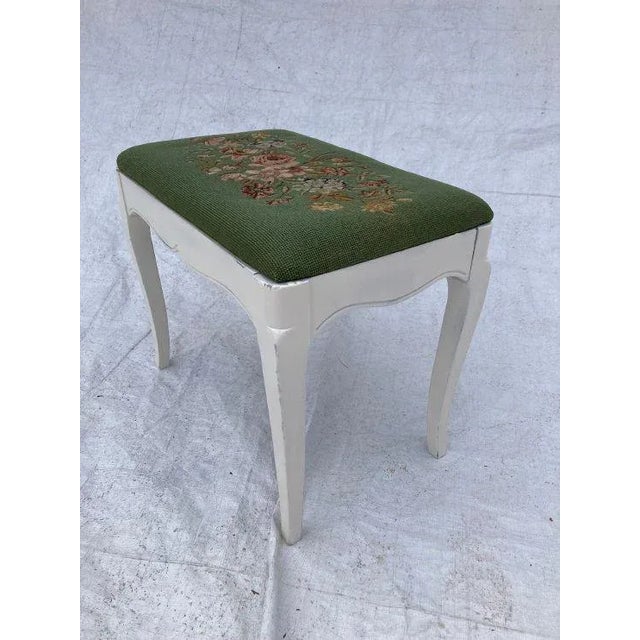 Vintage Floral Needlepoint Newly Painted Mahogany Bench For Sale - Image 4 of 7