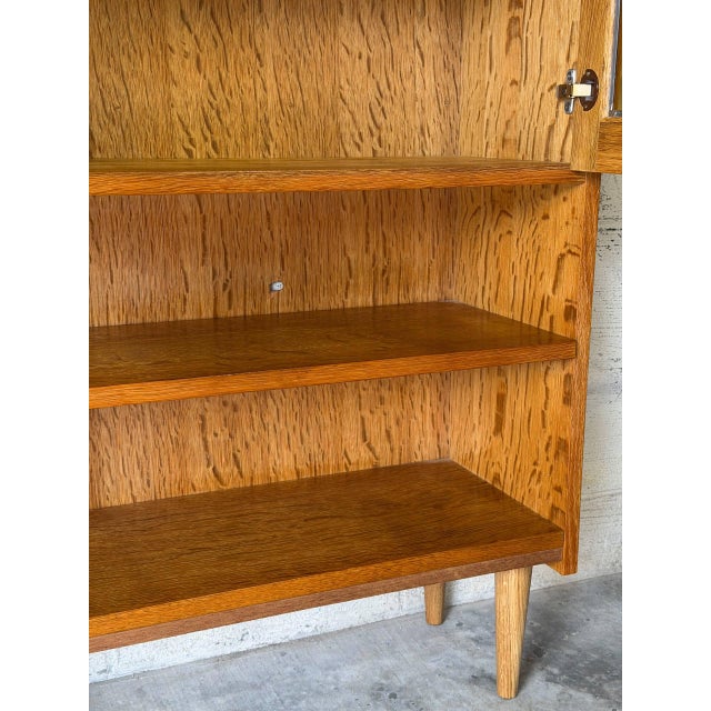Wood Oak Glass Cabinet With Leaded Doors Danish Mid-Century Modern 1960s For Sale - Image 7 of 10