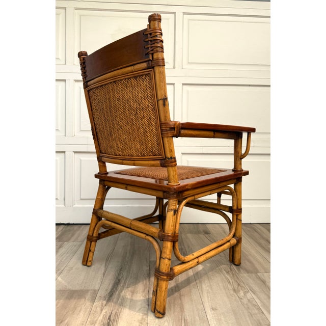 Vintage Bamboo, Rattan & Wood Lounge Chairs With Ottoman, Set of 3 For Sale - Image 10 of 18