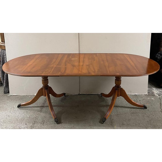 Vintage Yew Wood Twin Pedestal Extending Dining Table For Sale - Image 16 of 18