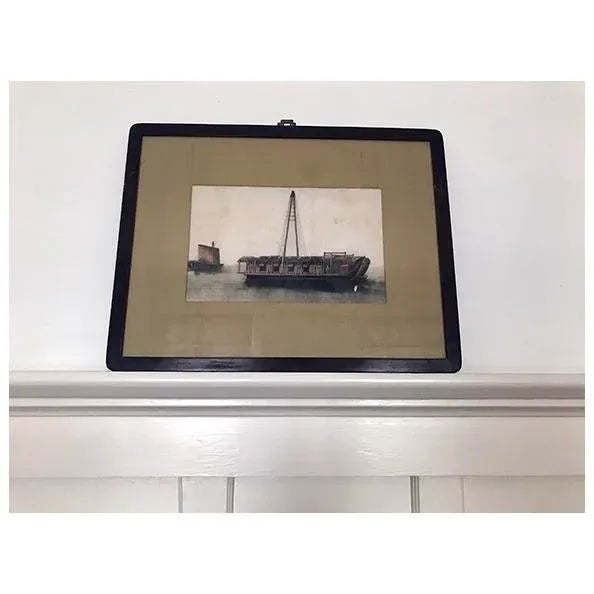 Mid 19th Century Mid 19th Century Chinese Nautical Pith Rice Paper Watercolor, Framed For Sale - Image 5 of 5