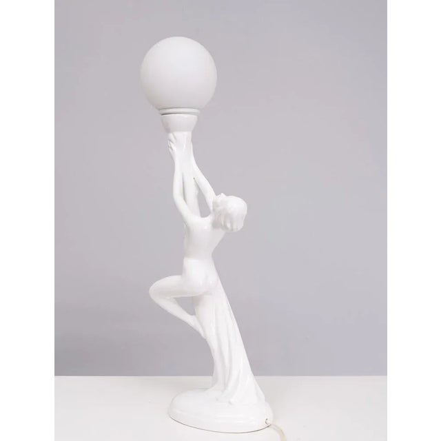 1970s Art Deco Italian White Ceramic Naked Woman Lamp, 1970s For Sale - Image 5 of 11